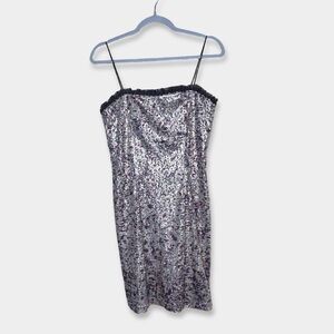 HOAGLUND Mini Dress Size 6 Sequined Tan Brown Maroon White GUC